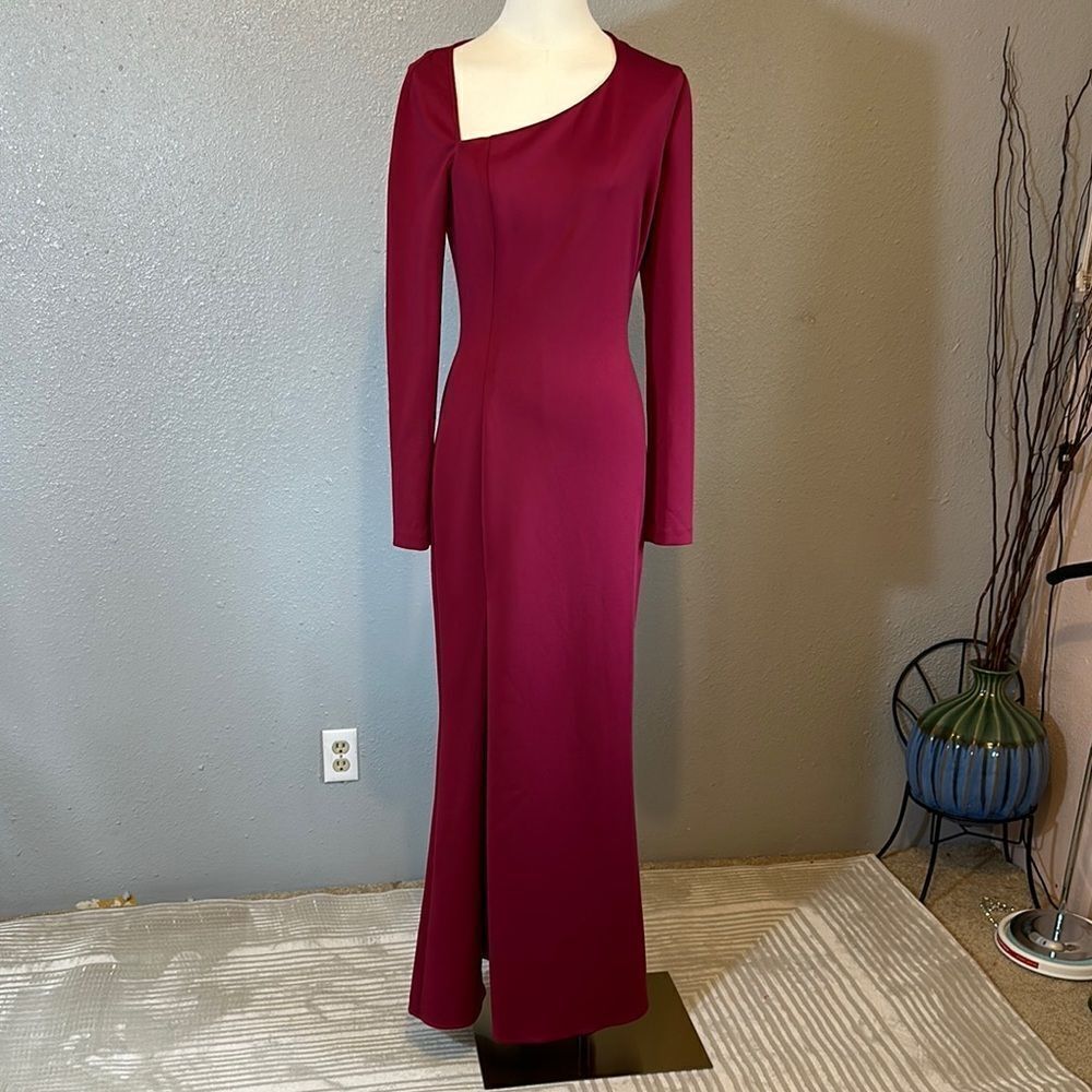 Black Halo Akasha Elegant raspberry pink Evening high slit A-line gown size